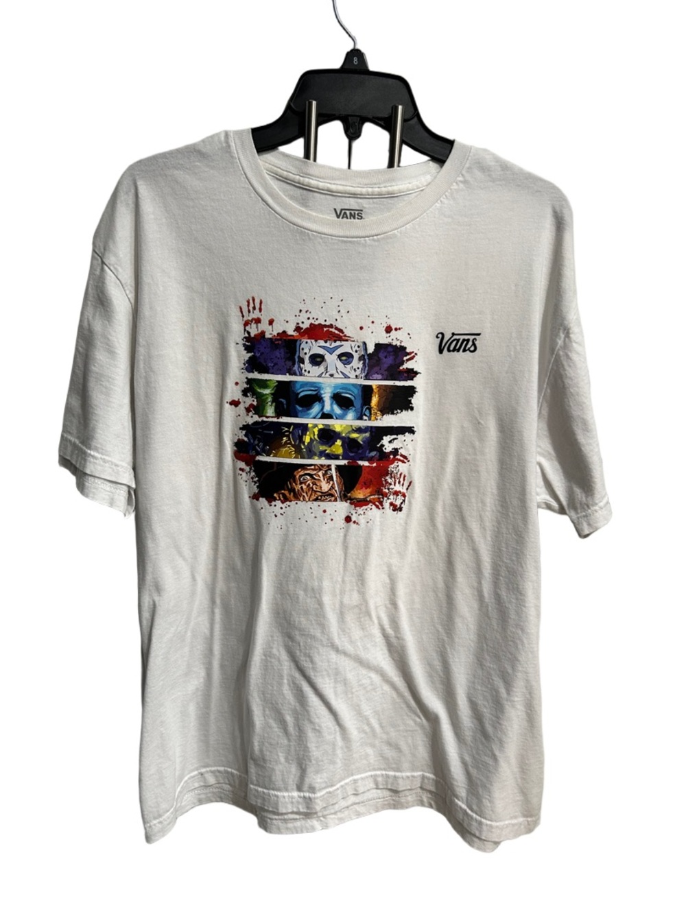 Vans White Short-Sleeve Tee with Multicolor Horror Mask Graphic